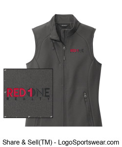 Eddie Bauer Grey Womens Soft Shell Vest - Red 1 Realty Embroidered Logo Design Zoom